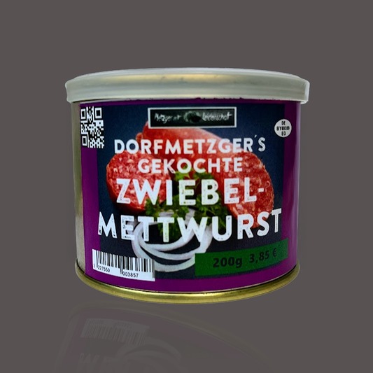 Gekochte Zwiebelmettwurst in der Dose